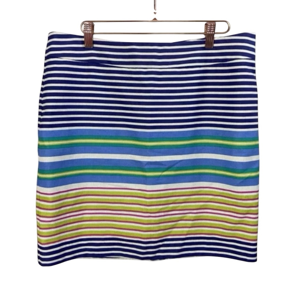 Loft Blue Green Cream Stripe Cotton Skirt 12 Petite NWT Summer Vacation Nautical